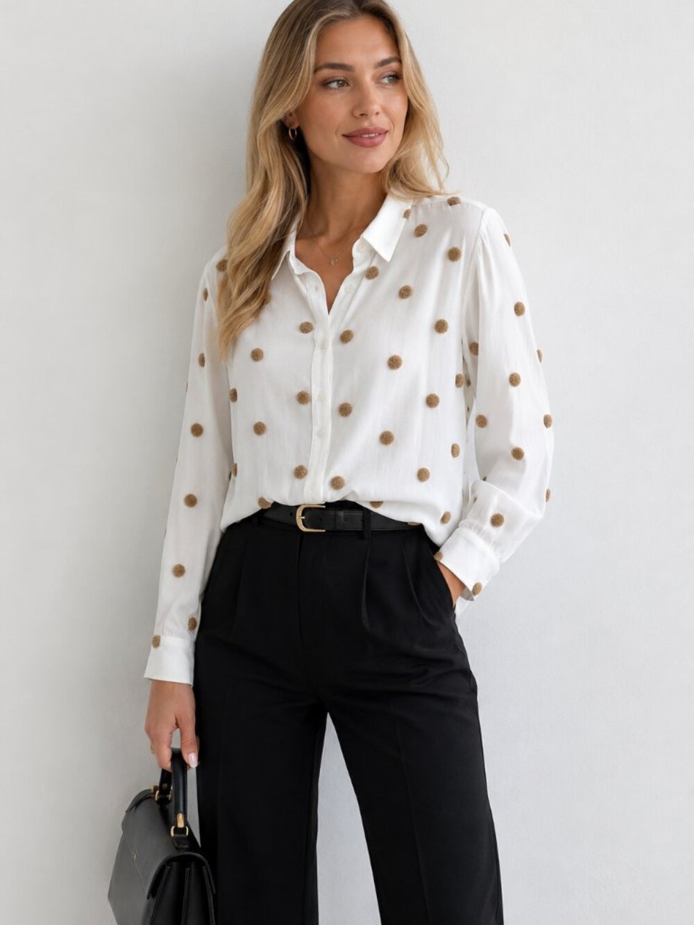 Alexander Jordan Textured Polka Dot Button-Up Blouse – Size L